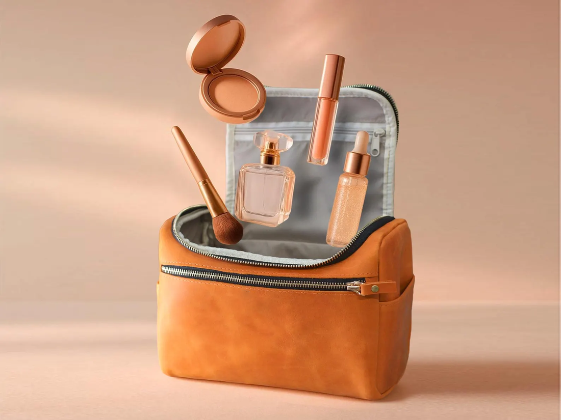 Custom Engravable Leather Multi-Pocket Travel Cosmetic Train Case