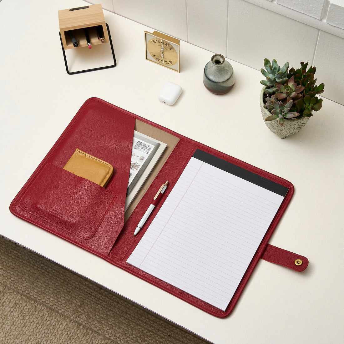 Full Grain Leather Snap Closure Letter Size Writing Portfolio