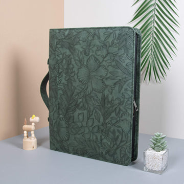 Zippered Leather Ring Binder Business Portfolio with Clipboard