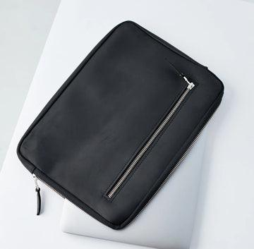 Handmade Full Grain Leather Zip Laptop Document Portfolio Sleeve