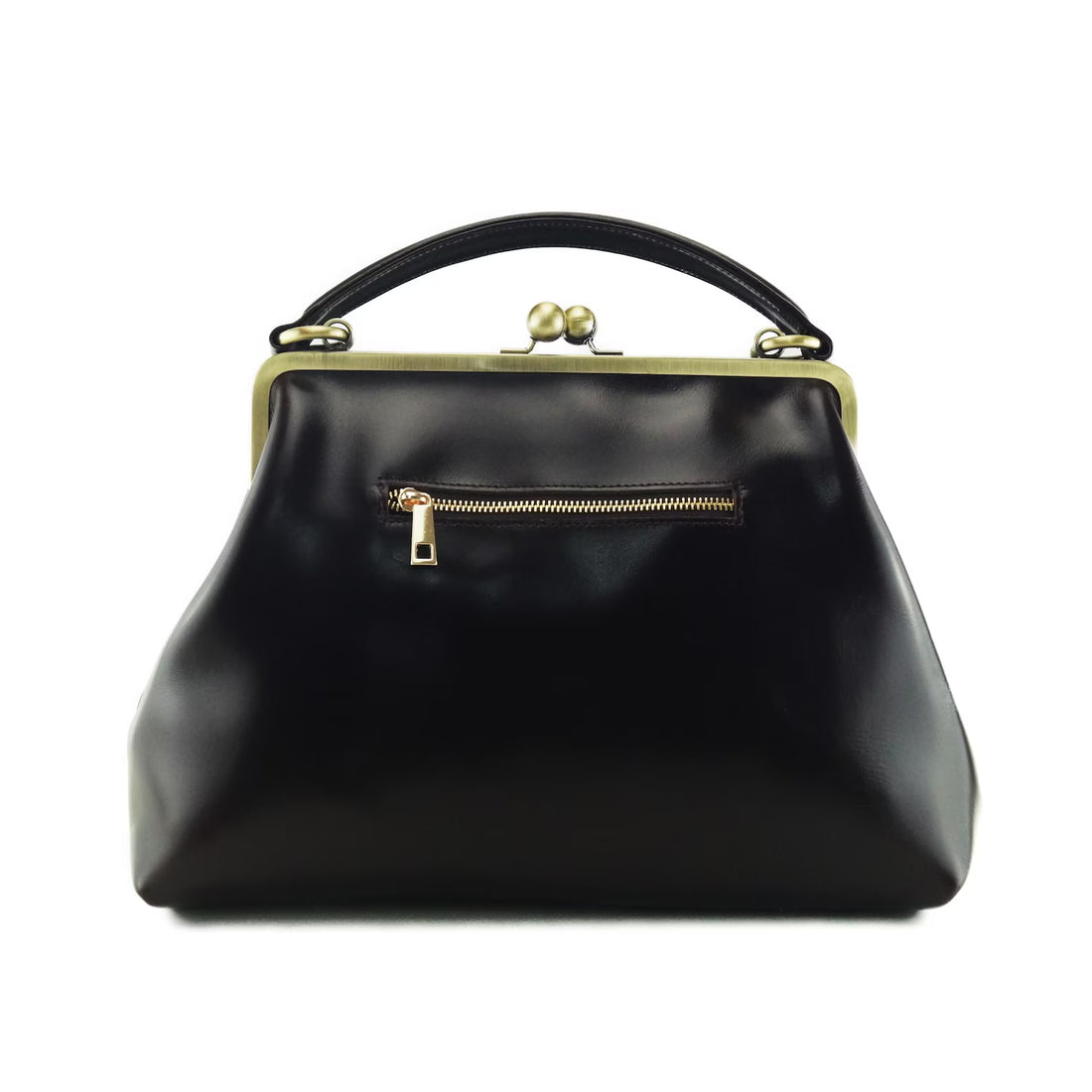 Smooth Leather Large Kiss Lock Frame Top Handle Bag