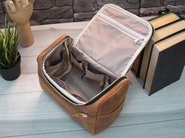 Custom Engravable Leather Multi-Pocket Travel Cosmetic Train Case