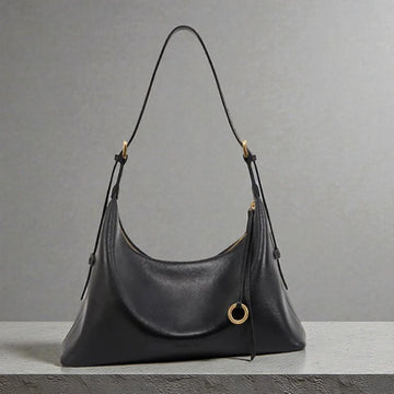 Black Smooth Leather Adjustable Thin Strap Hobo Shoulder Handbag
