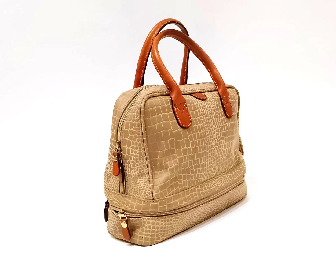 Croc Embossed Expandable Bottom Travel Train Case Handbag