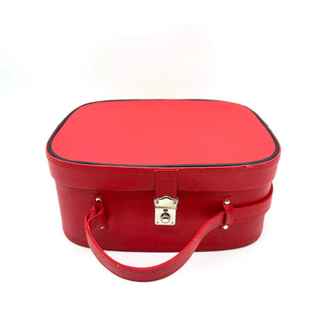 Oval Faux Leather Flip Lock Travel Train Case Handbag