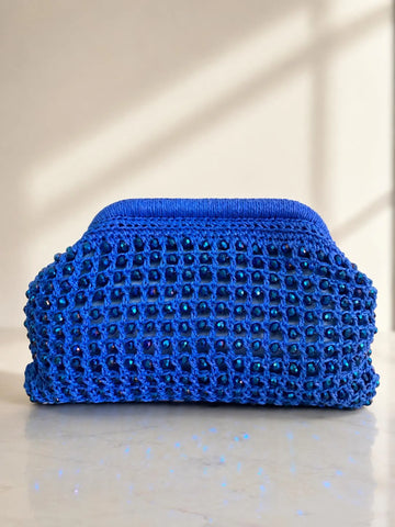 Handmade Rhinestone Mesh Paper Yarn Evening Clutch Bag